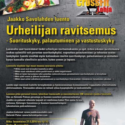 Urheilijan ravitsemus – seminaari CrossFit Lohjalla 21.5.2016